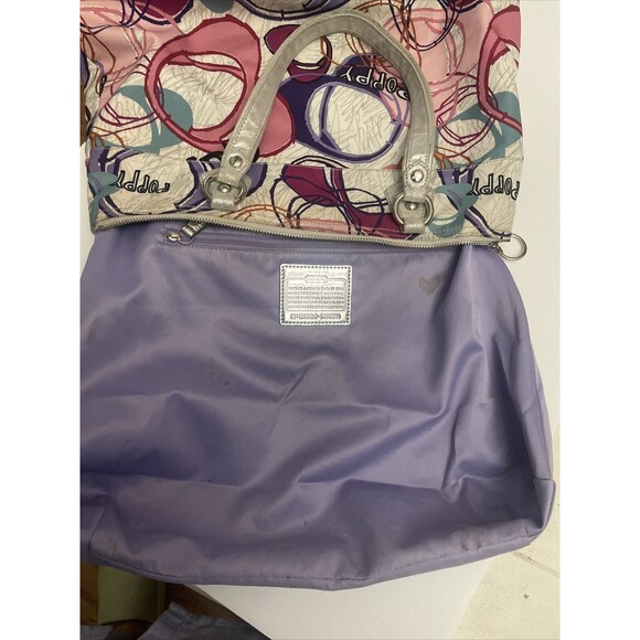 HAPPY COACH 17929 Poppy Multi Heart PINK PURPLE Glam 18x12 Tote Bag RARE - Picture 8 of 14